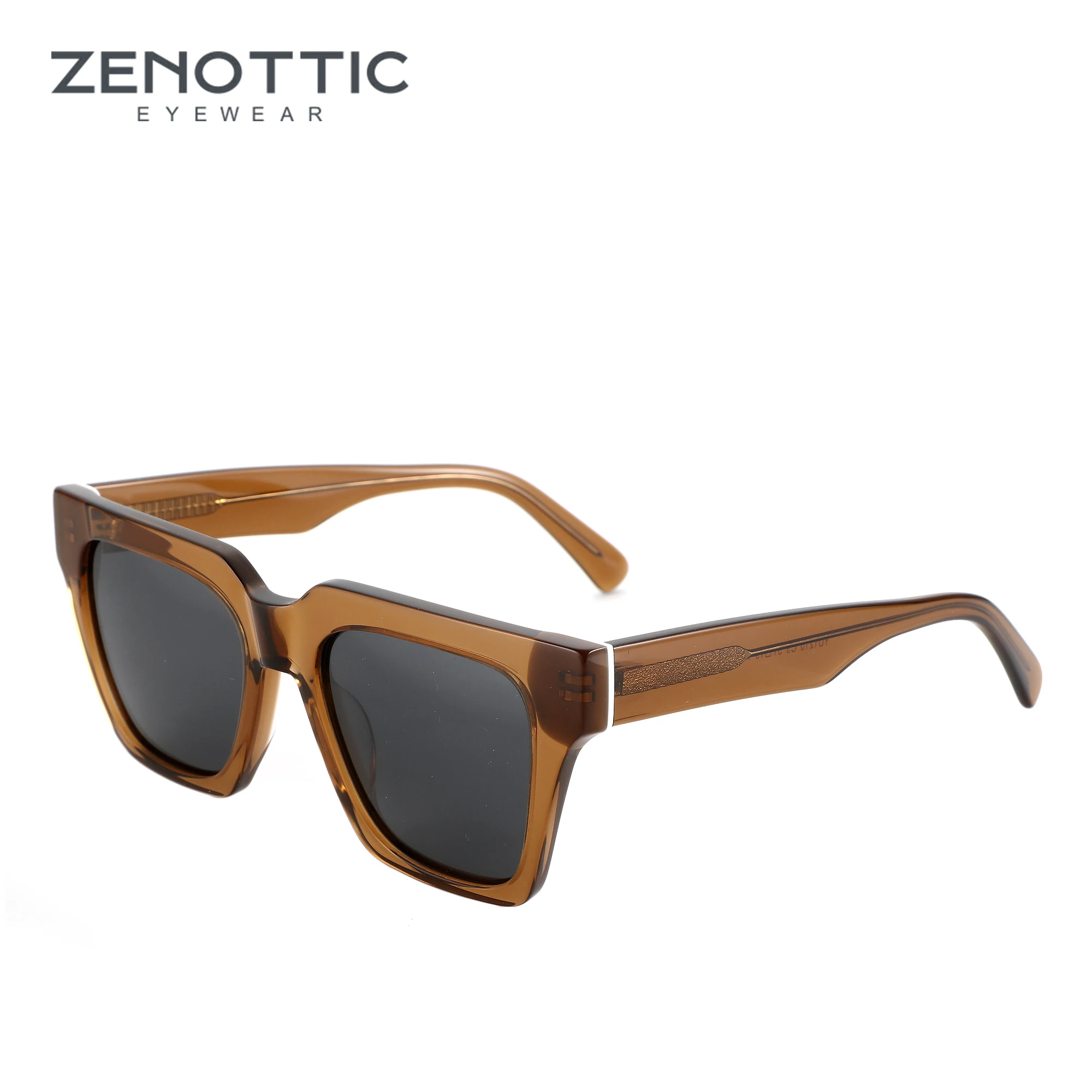 

ZENOTTIC 2024 High-quality Thick Frame Polarized Sunglasses for Unsiex, Square Acetate Sun Glasses Fashion Brown Shade YD1210