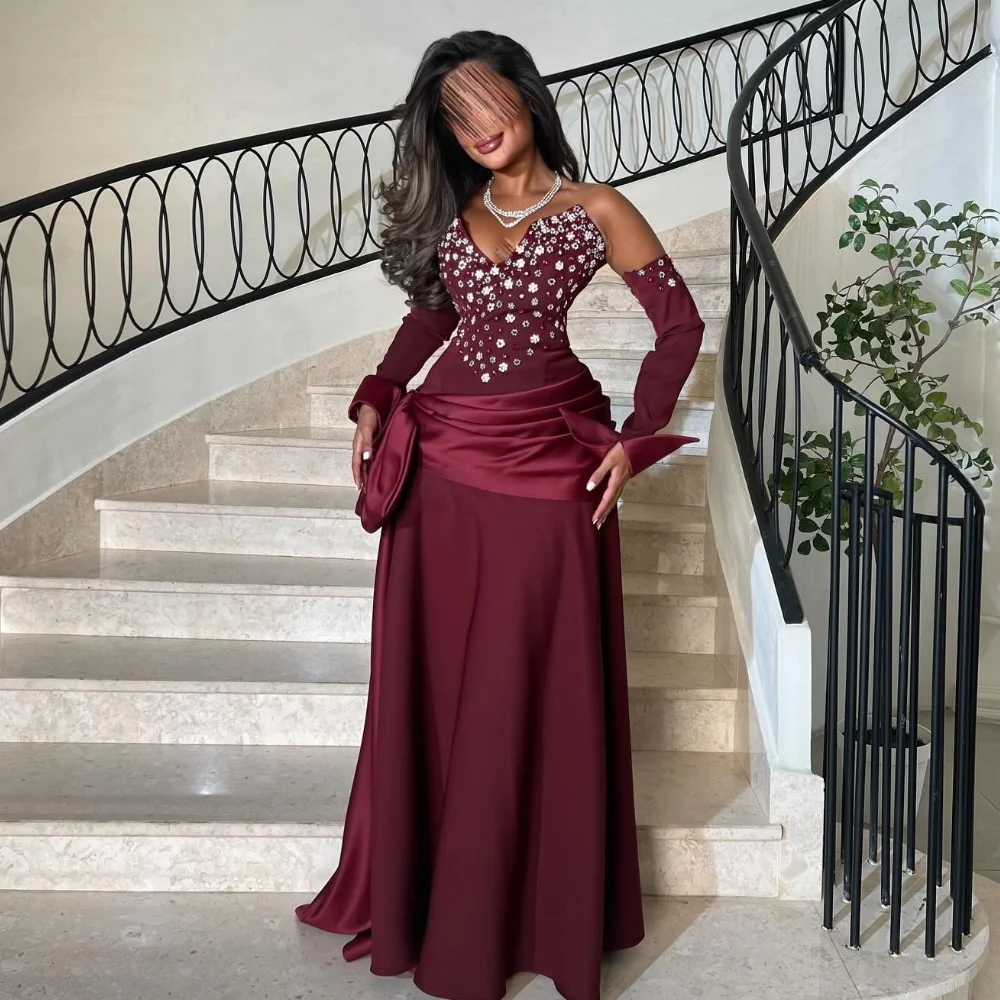 

Customized High Quality Classic Charmeuse Sequined Ruched Straight Strapless Long Dresses Bespoke Occasion Dresses Elegant Sexy