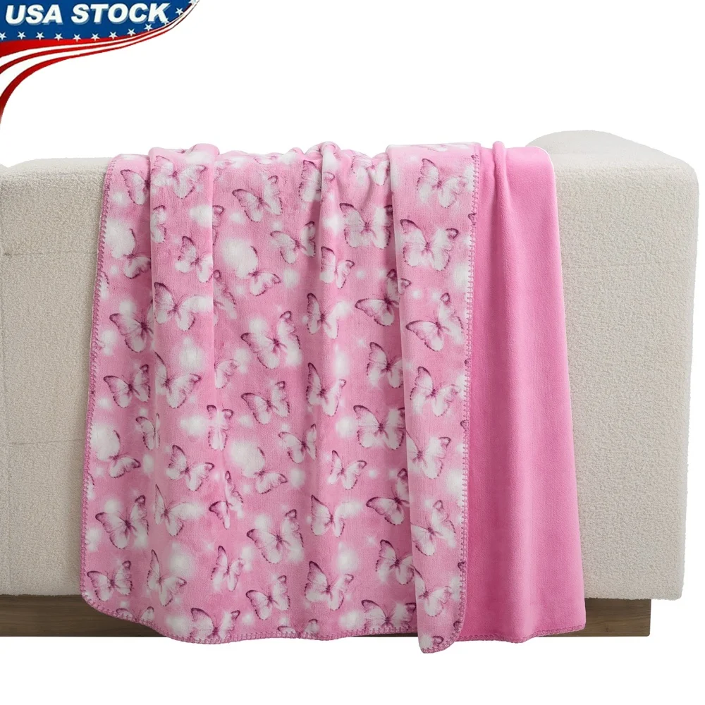 

Oversized Reversible Plush Throw Soft Cozy Butterflies Design Adults Teens Machine Washable Microfiber Polyester