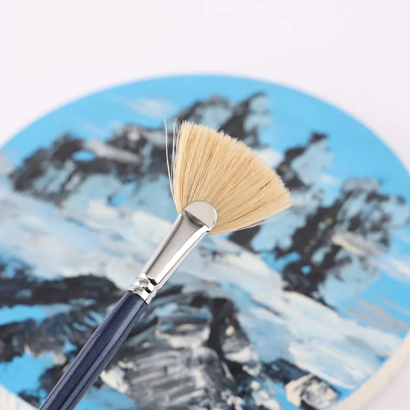 Blue long pole bristle fan-shaped oil brush set suitable for gouache watercolor acrylic oil painting, painting art supplies