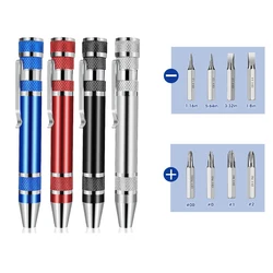 Multifunction 8 in 1 Mini Aluminum Precision Pen Screw Driver Screwdriver Set Repair Tools Kit for Cell Phone Screwdrivers Pen