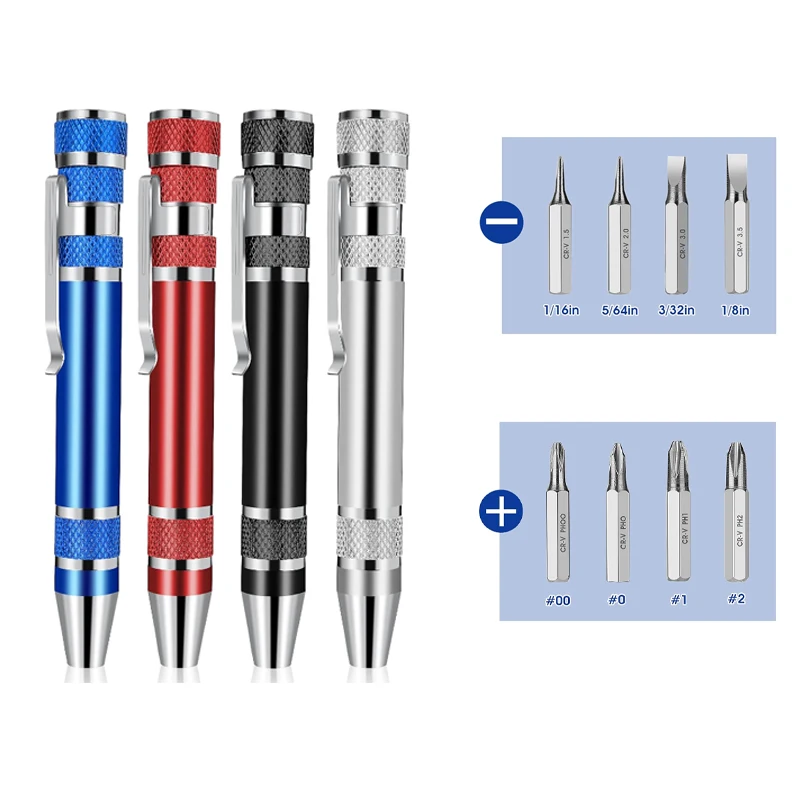 Multifunction 8 in 1 Mini Aluminum Precision Pen Screw Driver Screwdriver Set Repair Tools Kit for Cell Phone Screwdrivers Pen