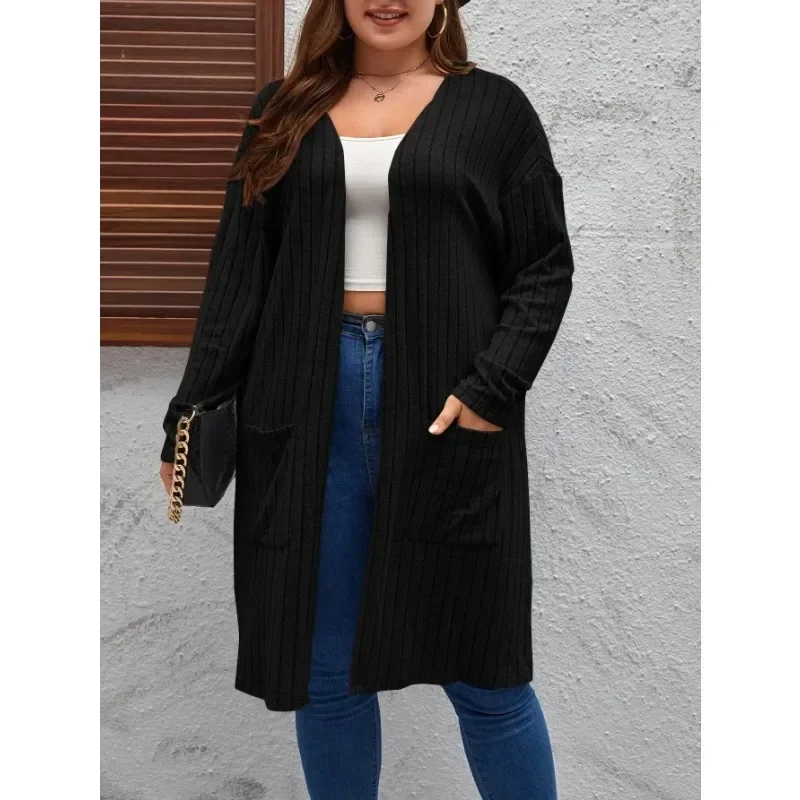 Women\'s 1XL-5XL Plus Size Spring and summer new oversized casual long sleeved cardigan sweater jacket for women