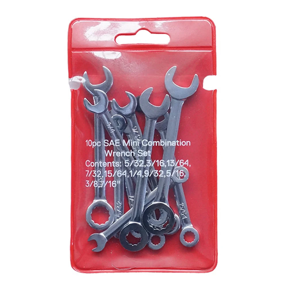 10PCS Metric/Imperial Mini Mirror Throw Open End wrenches Plum Blossom Wrench Set Pocket Wrench(Imperial - Random Colour Package