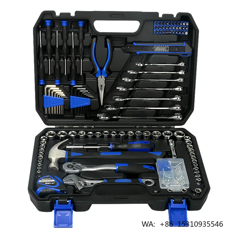 Multi Function 200pcs Home Repair Tool Box with Blue Anti Slip Handle Tools for Multi Scene Use