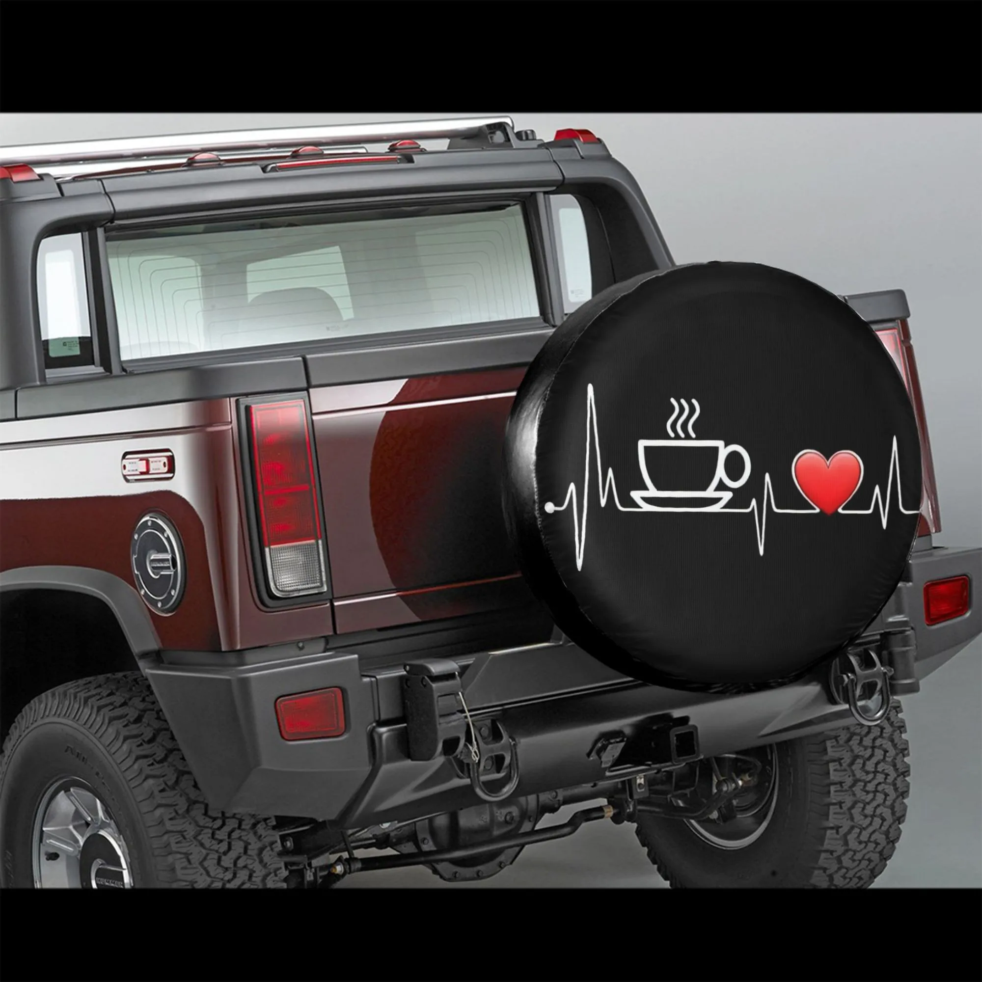 Coffee Heartbeat ECG Tire Cover Polyester Spare Wheel Protector for SUV Trailer