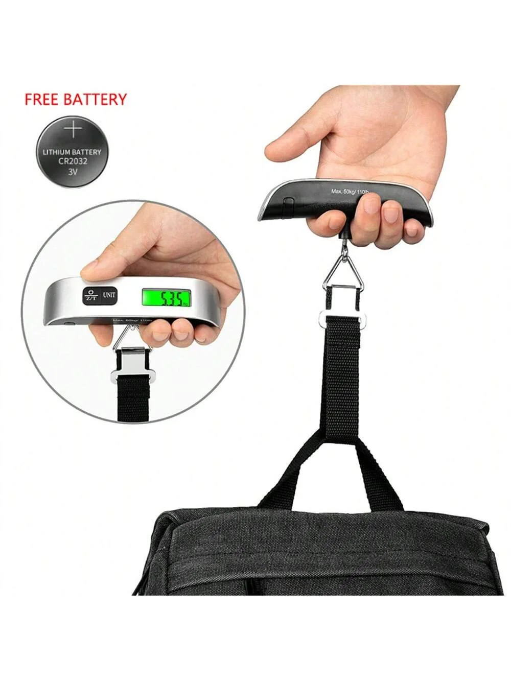 110lb/50kg Portable Digital Scale LCD Display Electronic Luggage Hanging Suitcase Travel Weighs Baggage Bag Weight Balance Tool