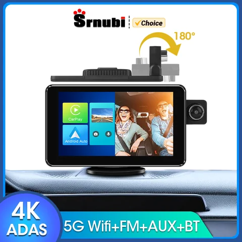 Srnubi 7 인치 4K ADAS 카플레이 및 안드로이드 자동차 DVR 와이파이 블루투스 AUX FM 대시 캠, GPS 네비게이션, 24 시간 주차 모니터 비디오 레코더