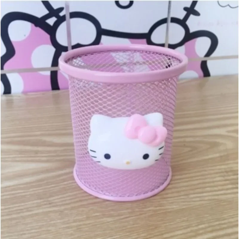 Sanrio Hello Kitty-portalápices de Anime, almacenamiento de pinceles de papelería, estuche de bolígrafo para brochas de maquillaje de malla, caja