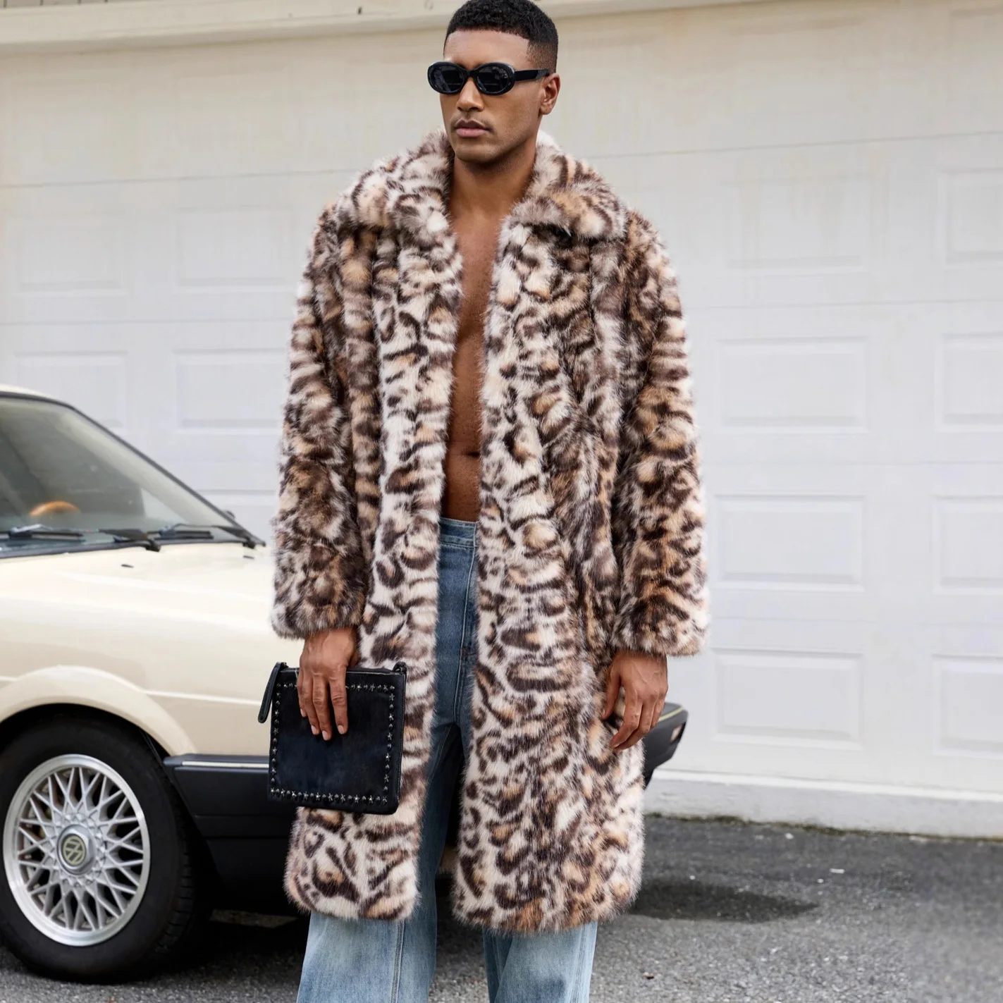 

2026 Mid Length Coat Men Faux Fur Coats Jackets Punk Turn Down Collar Jacket Thick Streetwear Casual Outerwear Autumn Winter