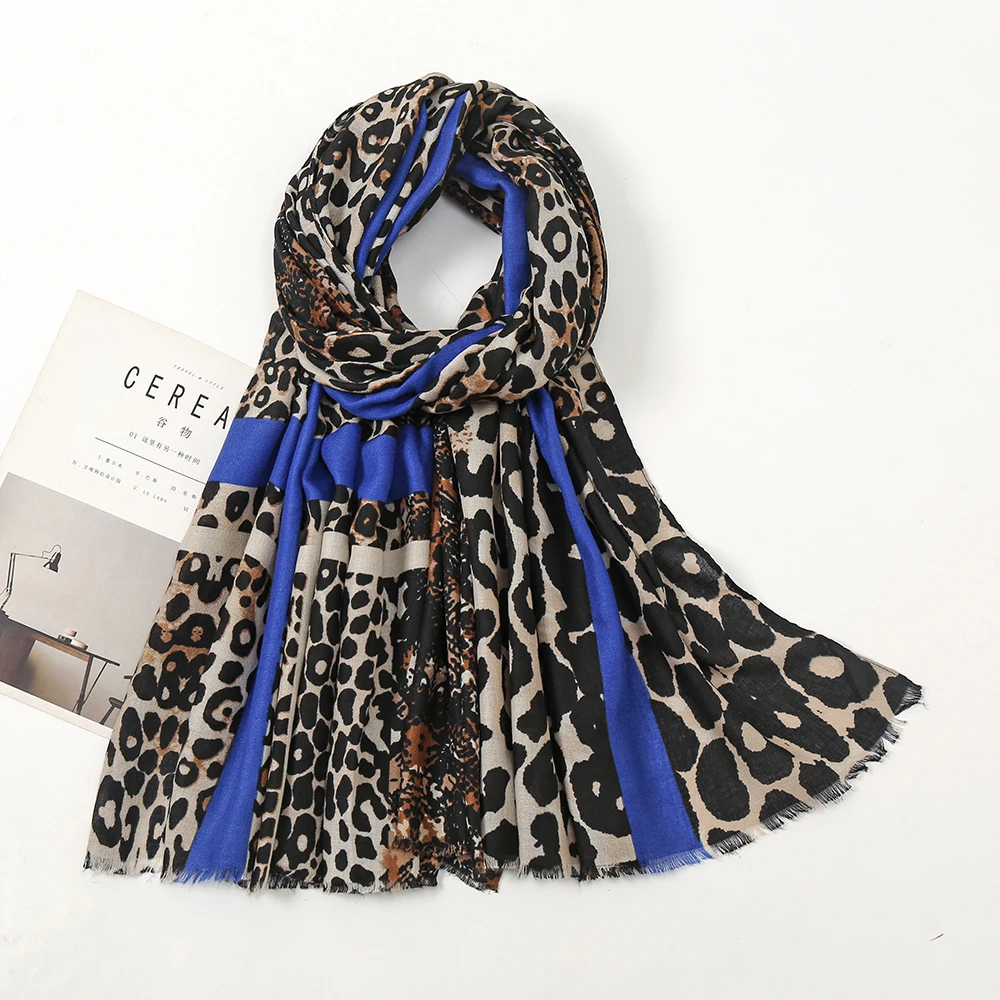 Leopard Print Viscose Hijabs Scarf Women Luxury Winter Tassel Shawl Wrap India Women Scarves Bandana Pareo Halloween Poncho