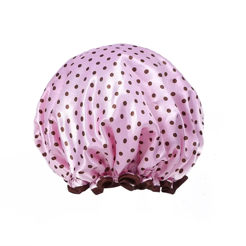 Waterproof Shower Cap Leopard Print Double Layer Elastic Shower Hair Cover Reusable Wave Point Shower Cap Bathroom Supplies