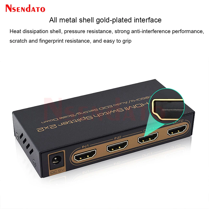 محول HDMI Splitter مع صوت EDID ، قشارة لأسفل للتلفزيون ، شاشة دولبي ، PS4 ، XBOX ، HDR ، 2x2 ، 4K x 2K ، 60Hz