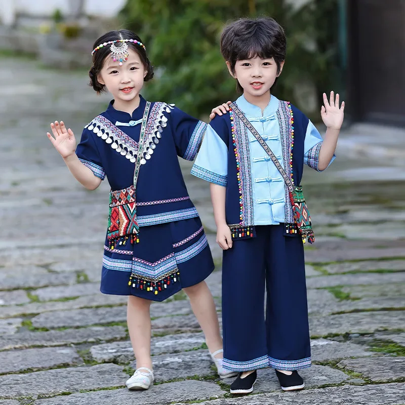 

New Children's Performance Clothes National Costume Guangxi Minority Boys And Girls Zhuang Ethnic Summer Ancient Style Tang Suit