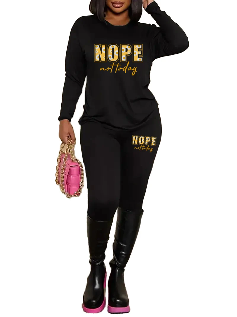 USA NOPE casual letter print suit, women's long-sleeved crew neck top and yoga pants paired with 2 suits, women's casual wear