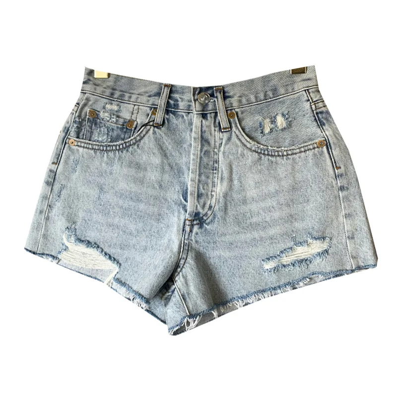 

Summer Shorts jeans Women's Washable Blue Handmade Perforated Brushed Edge Denim Shorts Pants