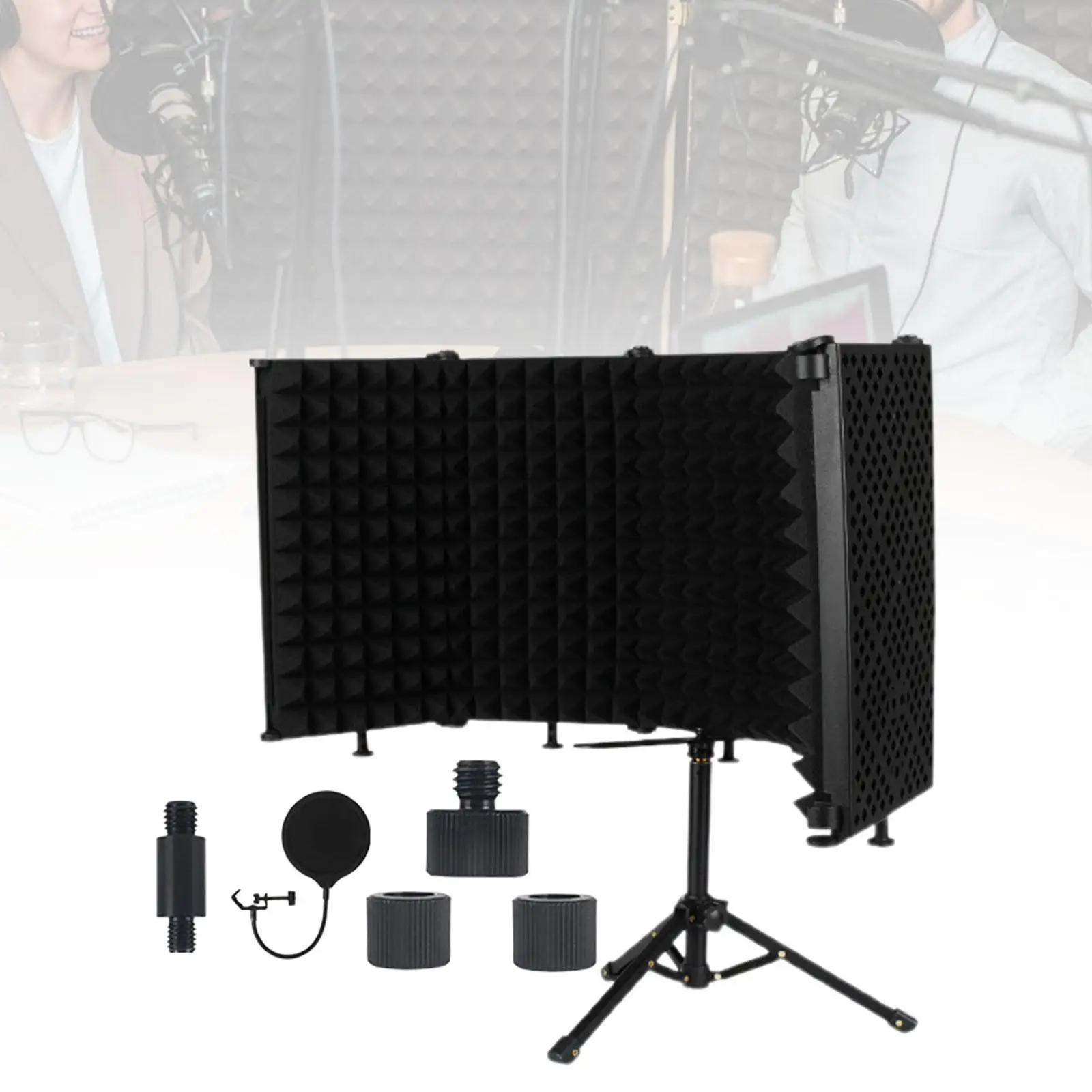 Microphone Isolation Shield 5 Panel Foldable with Tripod Stand