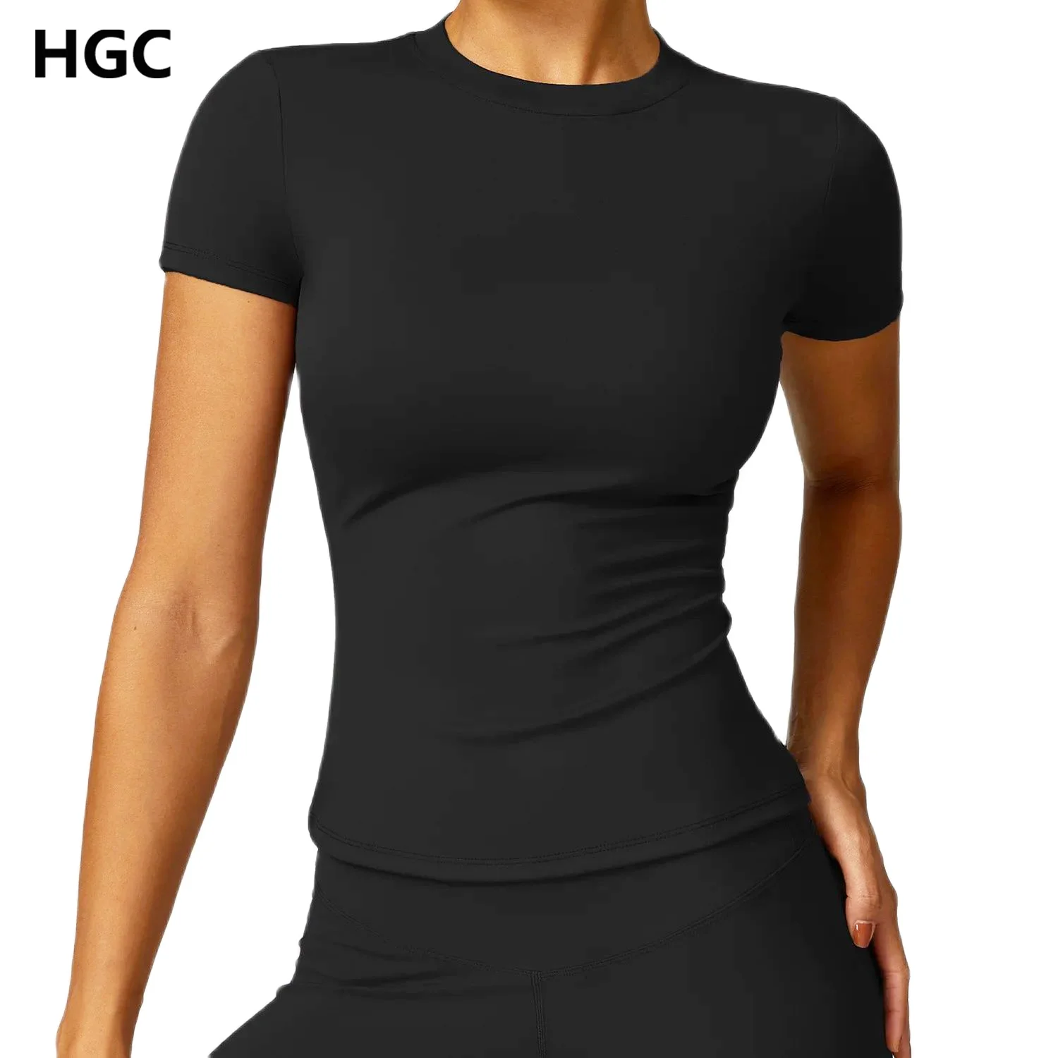 HGC Women's Sports T Shirt Summer Short Sleeve Running  Round Neck Breathable Stretchy GYM Yoga Slim Fitness Active Top Tee