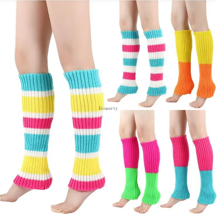 

Wholesale Multi Colors mardi grad Knitted Leg Warmers Calf Sleeve Protector Colorful Leggings Foot Stacked Socks Boot Covers