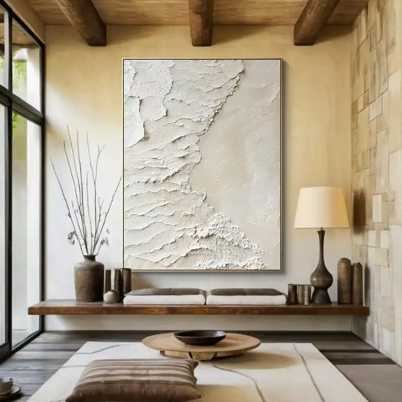 Large Original White Minimalist Murals, Textured Murals, White Abstract Paintings, Modern White Handmade Paintings