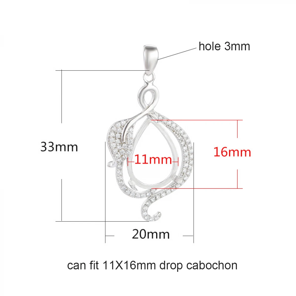 Solid 925 Silver Findings CZ Pendant Setting Teardrop Charm Tray Cabochon Blank Empty Pendant DIY Handmade Jewelry Making