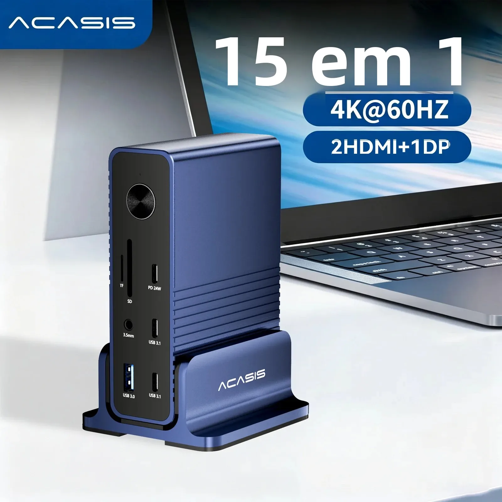 Estação dock acasis Type-C 15 em 1 hub 10gbps USB-C para 2 hdmi 1 dp 4k @ 60hz pd100w para macbook pro base de expansão de display triplo