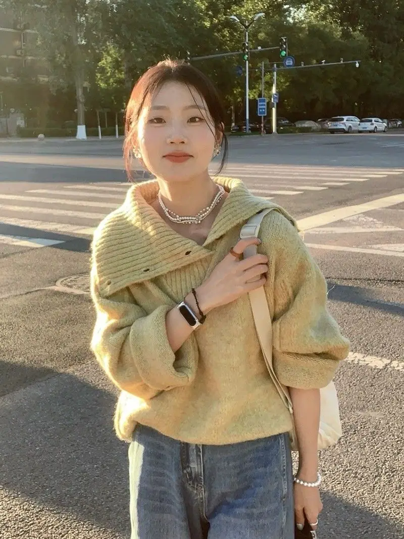 

Свитера Джемперы Пуловеры женские с v-образным вырезом и треугольным узором мериноса BF Y2K для работы и бизнеса Профессиональные геометрические простые осенние