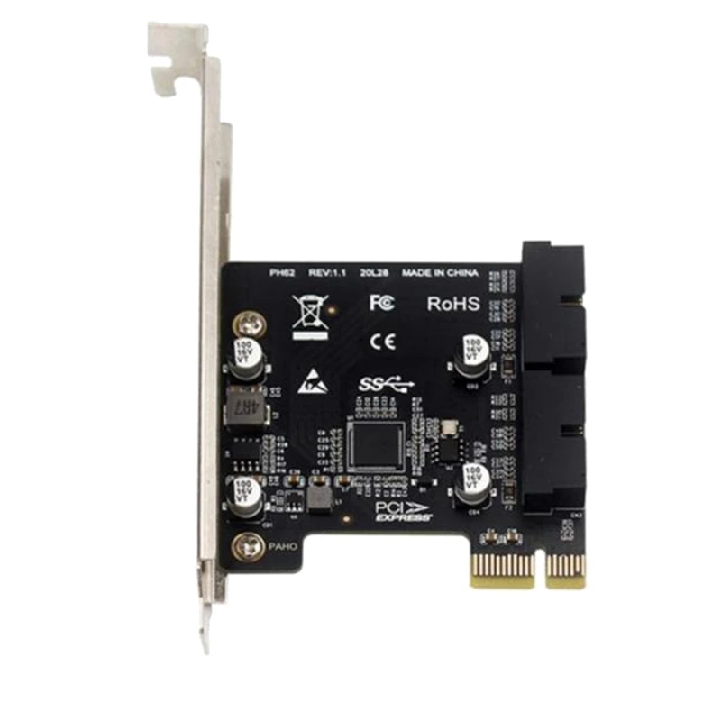 PH62 PCI Riser Card Adapter 2 Port USB3.0 Hub Internal 19/20 Pin Header USB 3 To PCIE PCI Express Adapter Card