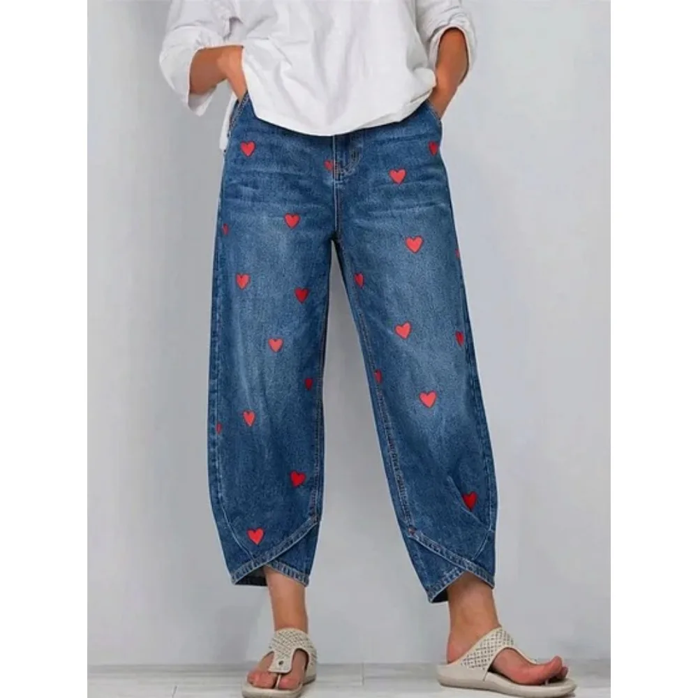 Damen Baumwoll-Caprihose, locker geschnitten, lässig, Boho-Stil, weites Bein, knöchellang, Vintage, elastischer Bund, Sommer, Strandurlaub, Alltagskleidung – Detail 3