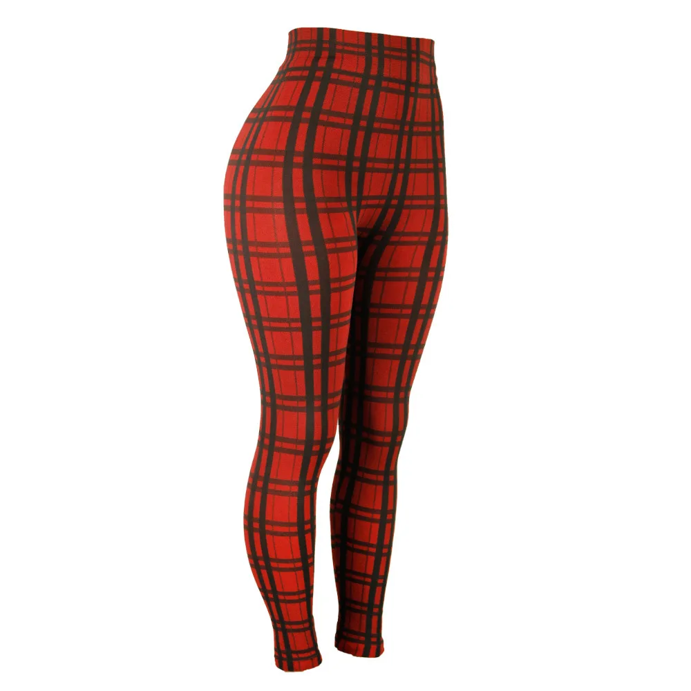 Popular Plaid High Waist Leggings Women\'s Casual Pants Cross Border Elastic Pencil Pants FitnessTrouser High Waist Pants 2022