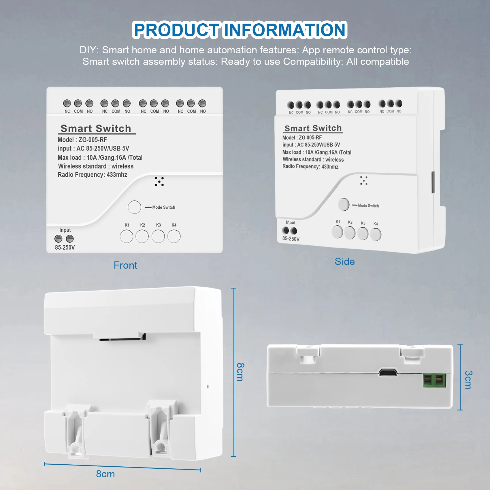DT51 4CH Zigbee Smart Light Switch Module, Tuya Smart Life APP Remote Control, AC85-250V 10A Relay, Works with Alexa