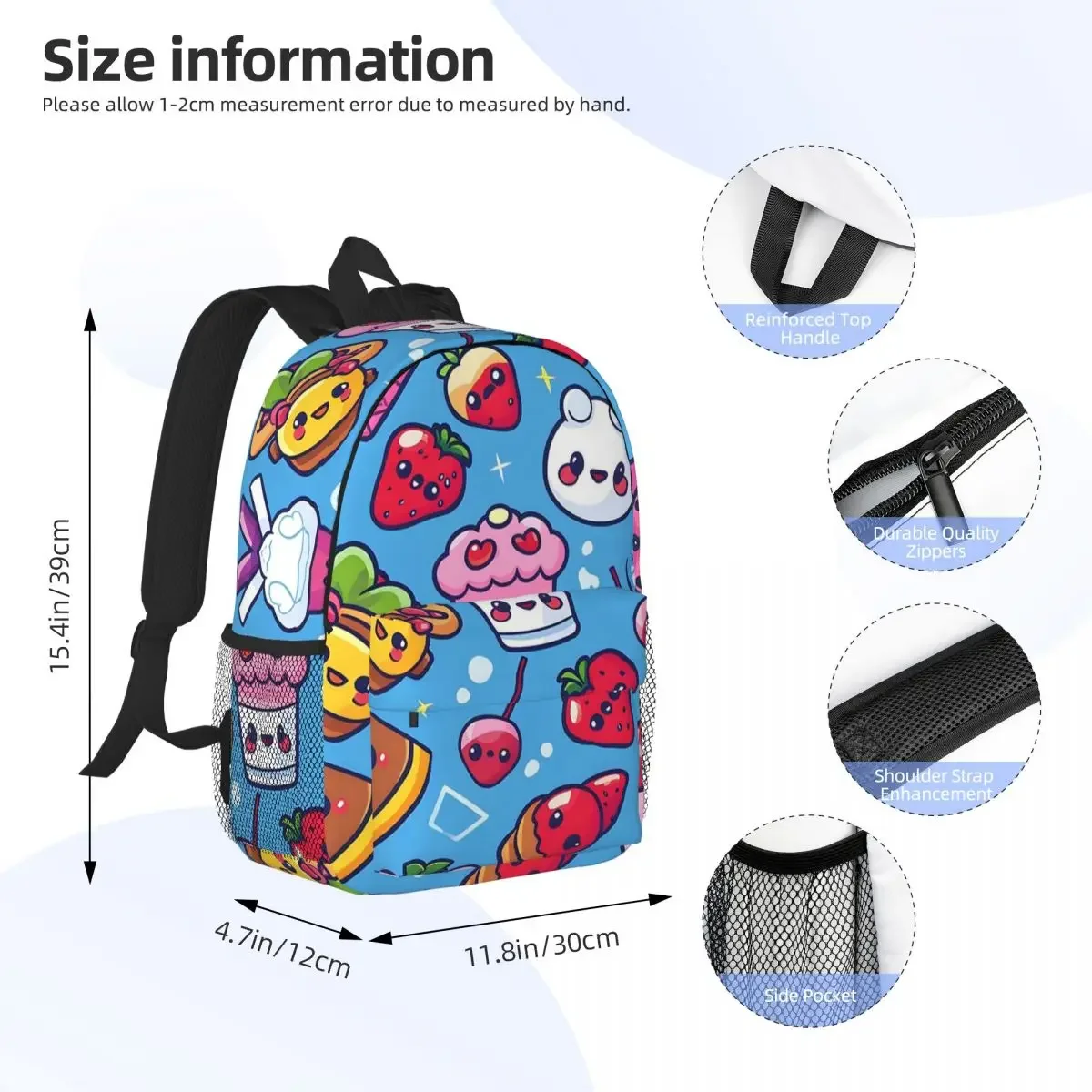 Kawaii Food Delights Seamless Watercoolour Backpacks Teenager Bookbag Fashion Students School Bags Travel Rucksack Shoulder Bag