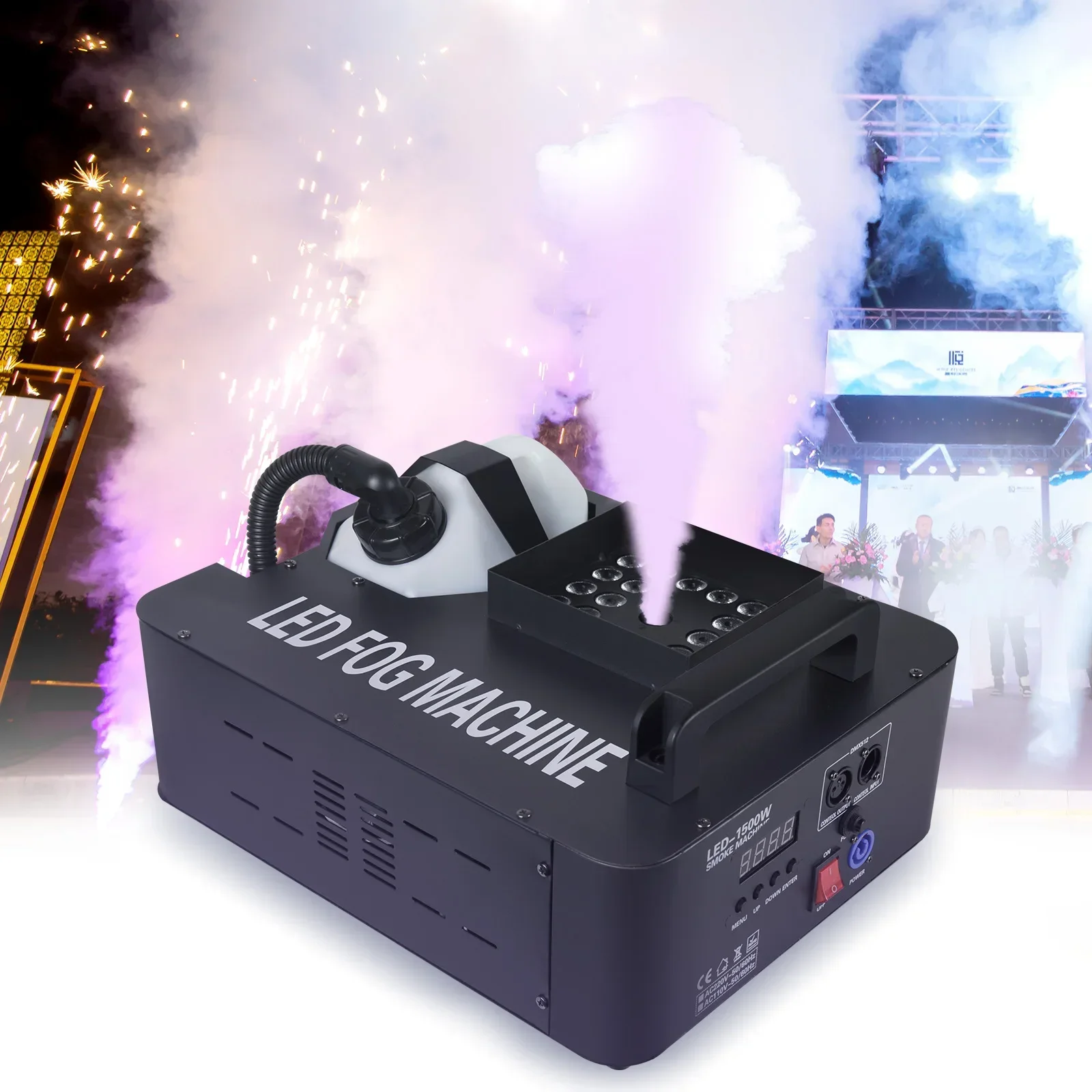 1500W RGB LED Fog Machine Stage DJ Smoke Machine Fogger Show Effect Club Remote Control Smoke Machine For Party Event