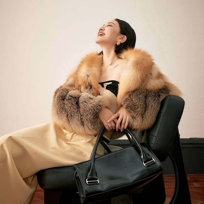 YOLANFAIRY معطف فرو الثعلب المستورد للخريف والشتاء امرأة رشاقته الدفء طويلة الأكمام الرجعية التنقل نمط معطف الفرو شوهبا 2025 #3