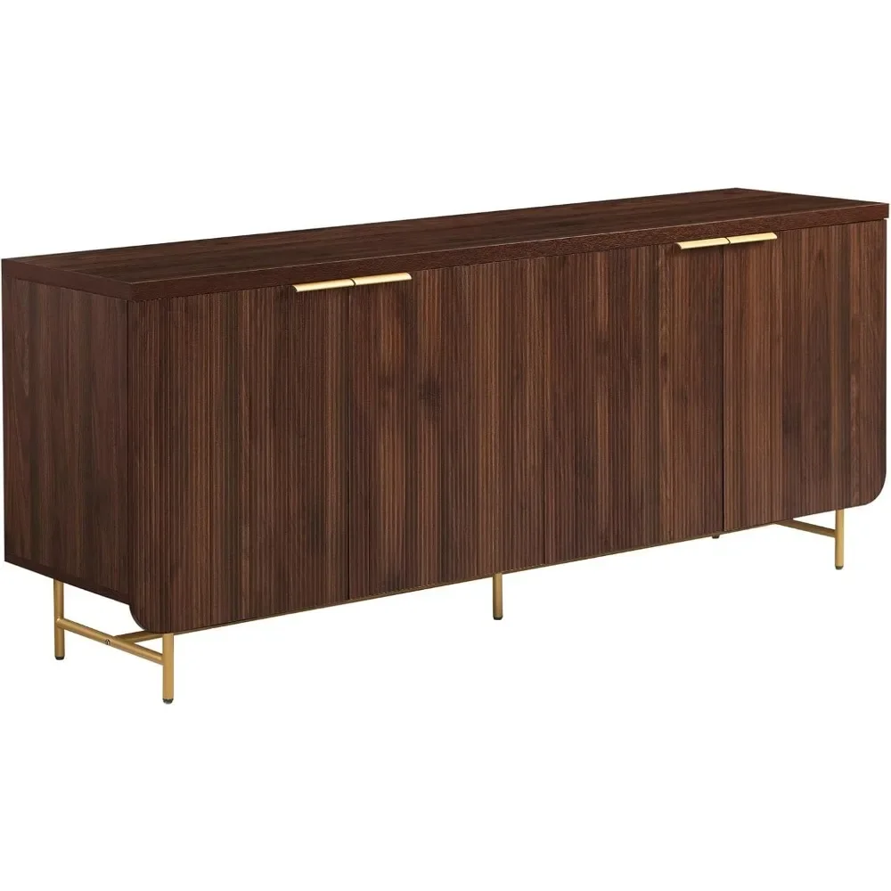 Modern Fluted Door Kitchen Storage Sideboard Buffet Cabinet Console, 69 Inch, Gold,dark Walnut|