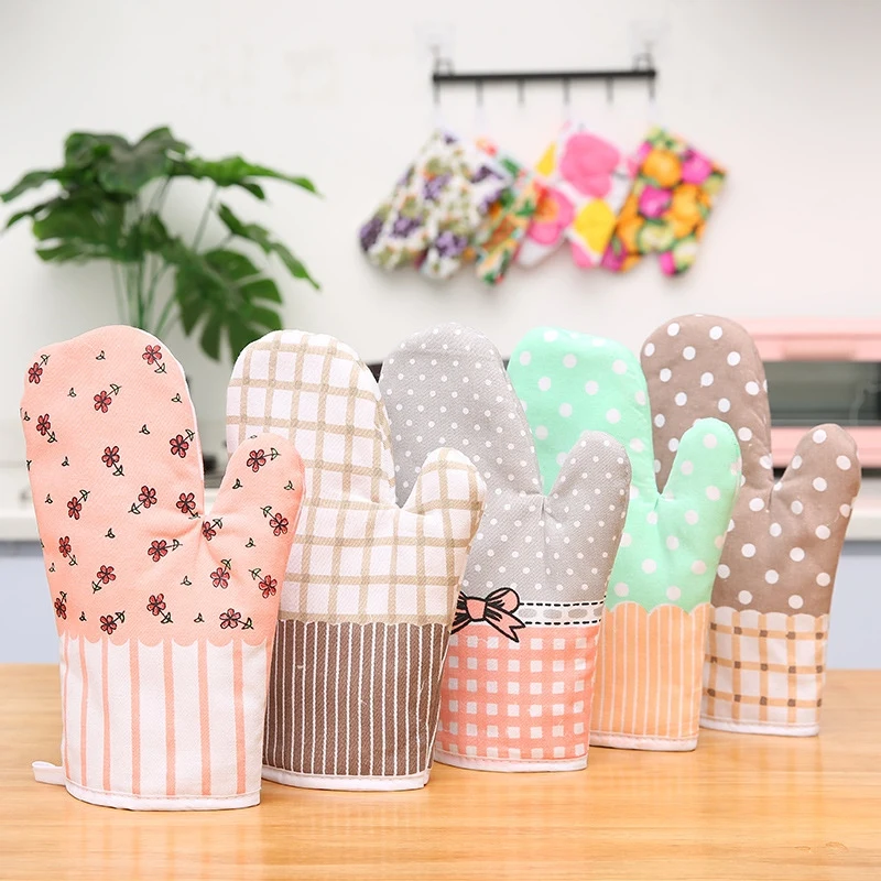 Plaid Printed Oven Mitts Cotton Baking Oven Gloves Anti-scald Microwave Heat Resistant Insulation Non-slip Kitchen Baking Gloves