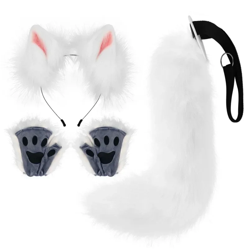 Halloween Cosplay Costume Mask Fluffy Fur Fox Tail Keychain Cat Paws Gloves And Wolf Therian Mask Set For Sets Accessories