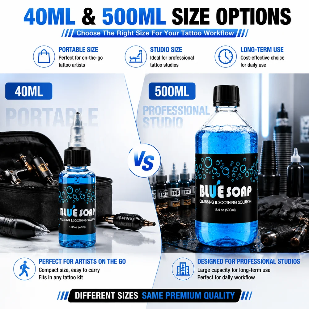 500ml 40ml Tattoo Green Soap Blue Soap Mild Cleaning Liquid Soap for Tattoo Artists Tattoo Studio Aftercare Supplies