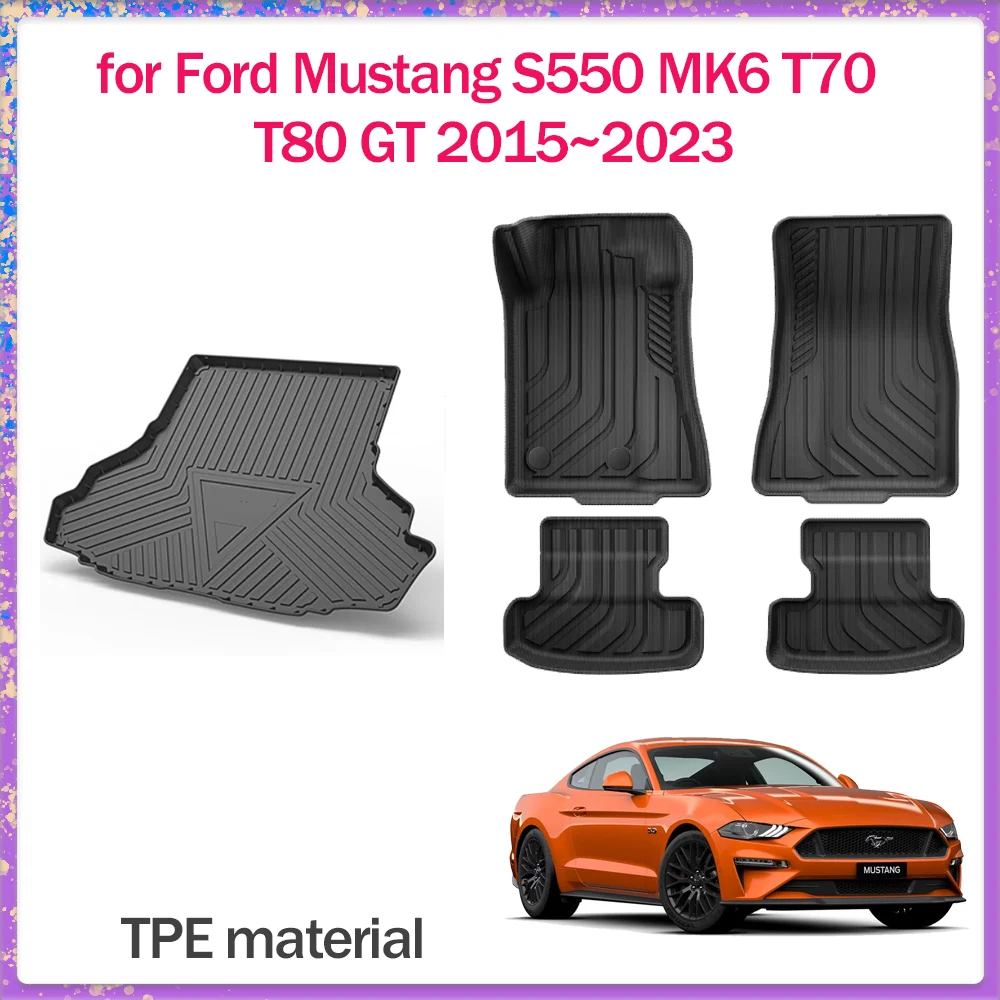 

Car Floor Mat for Ford Mustang S550 MK6 T70 T80 GT 2015~2023 TPE Foot Liner Waterproof Trunk Pad Carpet Custom Rug Accessories