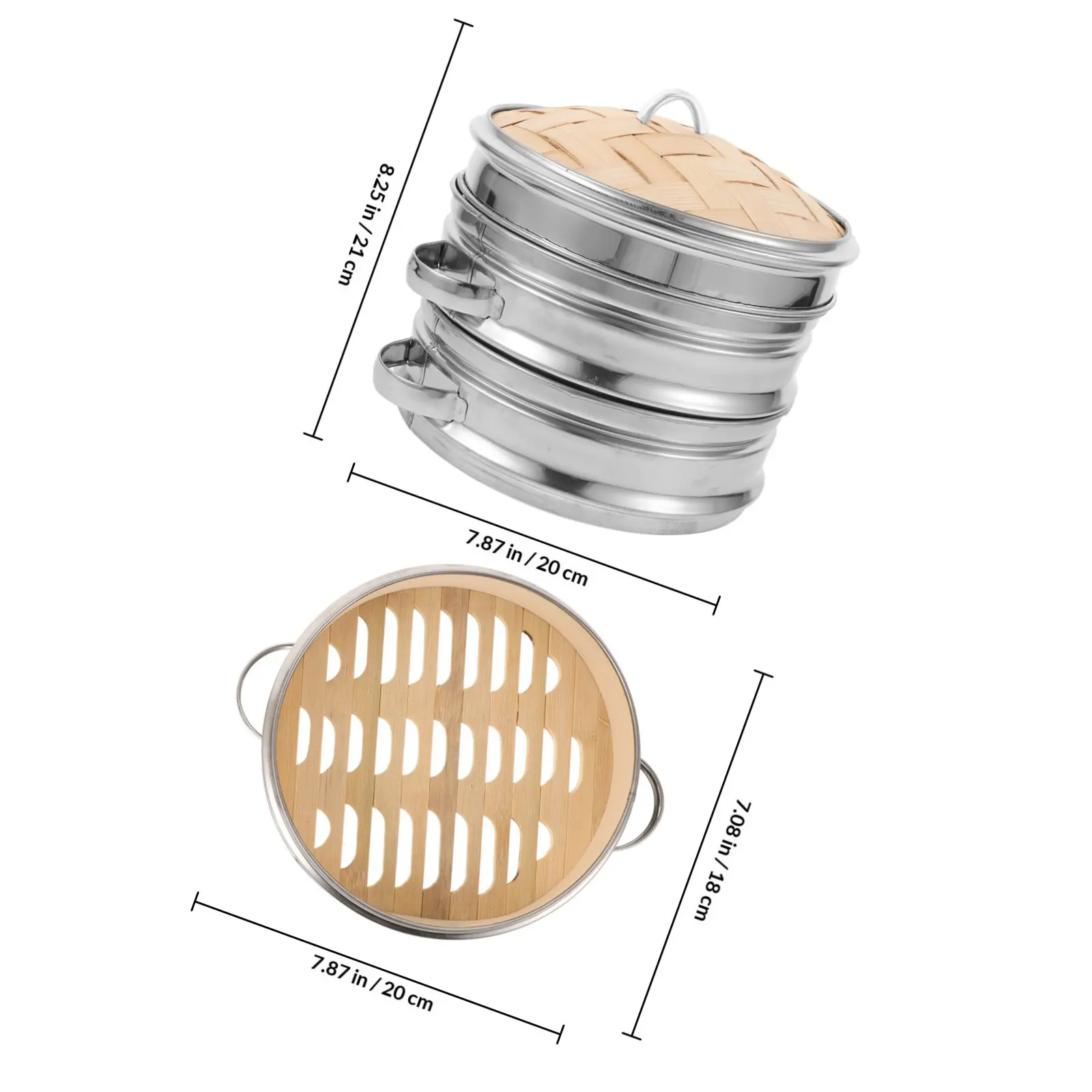 1Set Bamboo Steamer Double Handle Stackable Round Steaming Basket Kitchen Steamer for Rice Rolls Dumplings Buns Vegetable