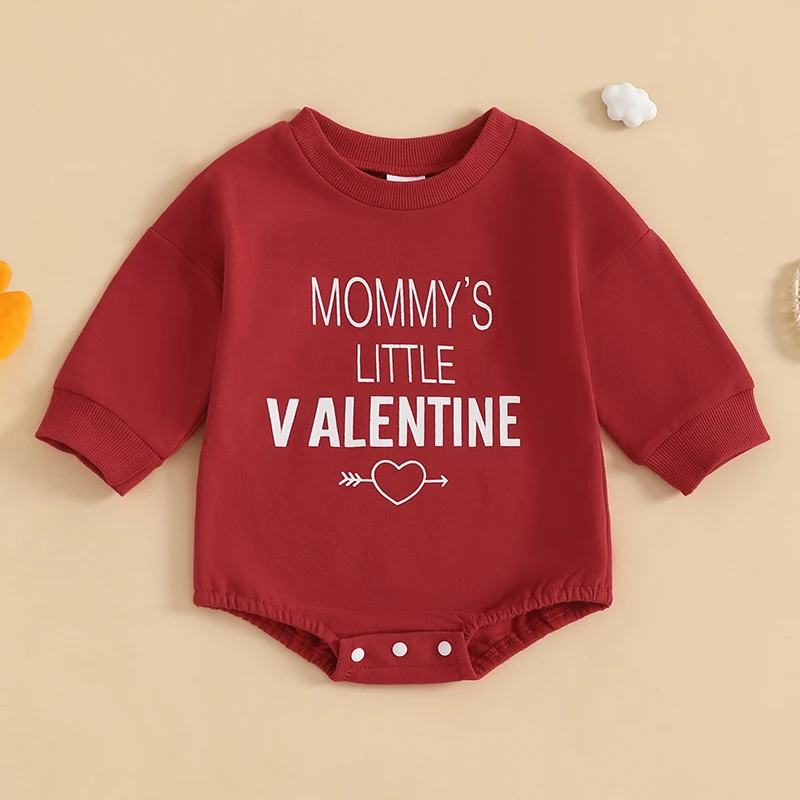 Baby Valentines Day Bubble Romper Letter Heart Long Sleeve Sweatshirt Bodysuit Neutral Spring Clothes