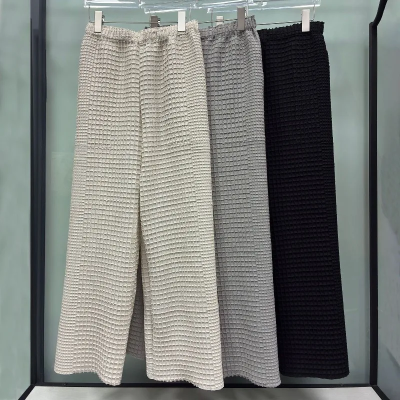 Miyake Pleated 2026 Simple Pleated Wide-Leg Pants Autumn New Heavy Embroidery Three-Dimensional Fashion Casual Long Pants Pleat