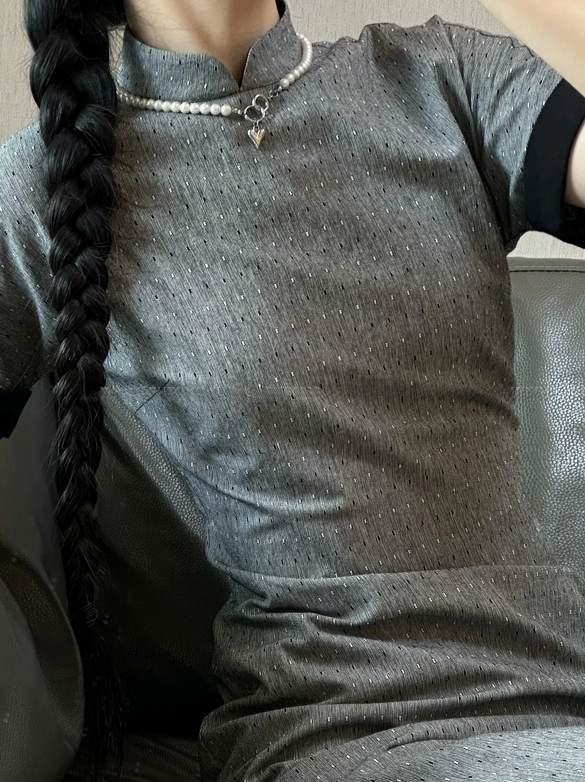 

Xu Zhi Xing Summer ey Splice ort Sve Dr Lightweight Breathable Long Skirt l Texture Daily Wear