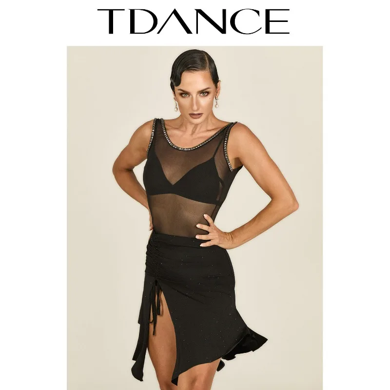 Customized TDANCE Latin Practice Dress [Bordered Decorative Backless Tank Top] Single Wear Stacked Top Slim Women GL-210