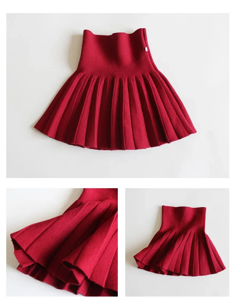 2-12Year Kleinkind Baby Mädchen Stricken Rock Herbst Winter Prinzessin Plissee Kinder Schule Hohe Taille Mini Tutu Röcke Kinder Kleidung – Detail 8
