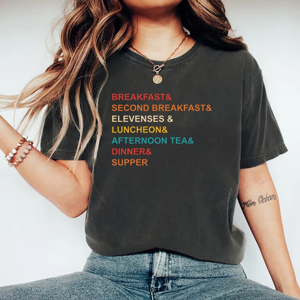 Second Breakfast Shirt Vintage Movie Quote T-Shirt Middle Somewhere Apparel Women Short Sleeve T Shirts Casual Women Clothing