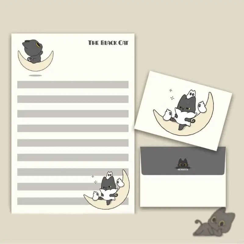 1 Set Little Black Cats Letter Paper with Envelope Set Stationery Paper Set with Envelopes Lovely Writing Paper