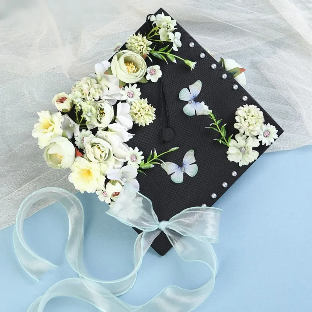 

Durable Doctor Flowers Graduation Cap Master Bachelor Academic Hat with Tassels Charm Ornament Fringe Mortar Board University