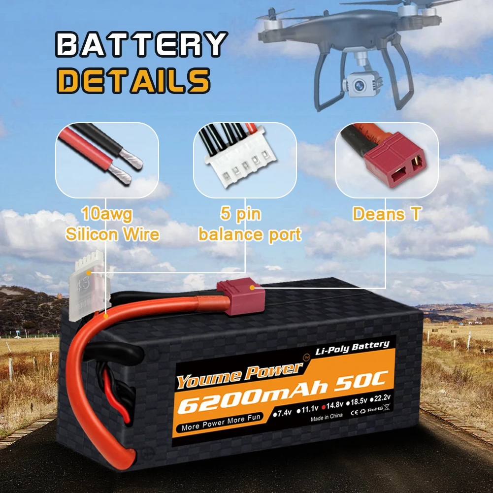 Youme 2S 3S 4S 62000mah 5200mah يبو بطارية 7.4V 11.1V 14.8V T XT60 غطاء واقٍ مزخرف لهاتف آيفون RC أجزاء