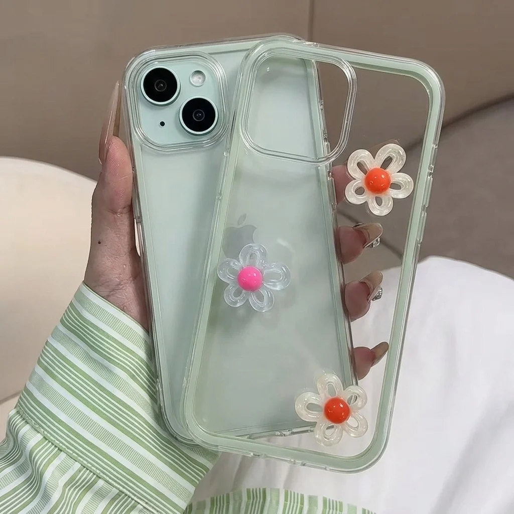 Makronen-Design mit 3D-DIY-Blumen-Handyhülle für iPhone 16 14 15 Plus 12 13 14 15 17 16 Pro Max 17 Air Transparente Silikon-INS-Hülle – Detail 3